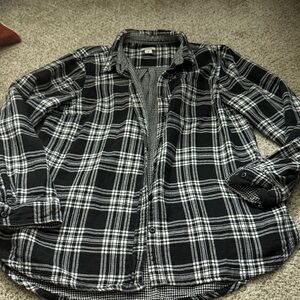 L.L. Bean Black and White Plaid Button Down Shirt